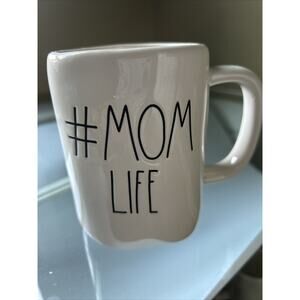 Rae Dunn Mug "# MOM LIFE" 16 Ounce White Coffee Mug With Black Letters 2018